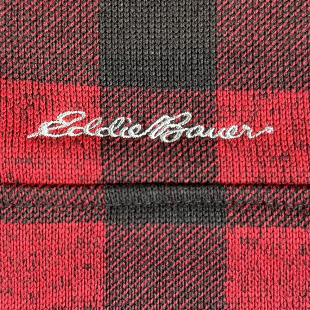 Eddie Bauer Men's Fleece Pullover Red Black Buffalo Check Outdoor Casual Medium
